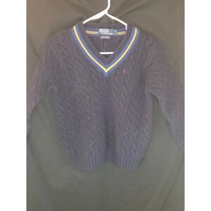 Polo by Ralph Lauren Womens‎ Cable Knit V Neck Lambswool Sweater XL Extra Large